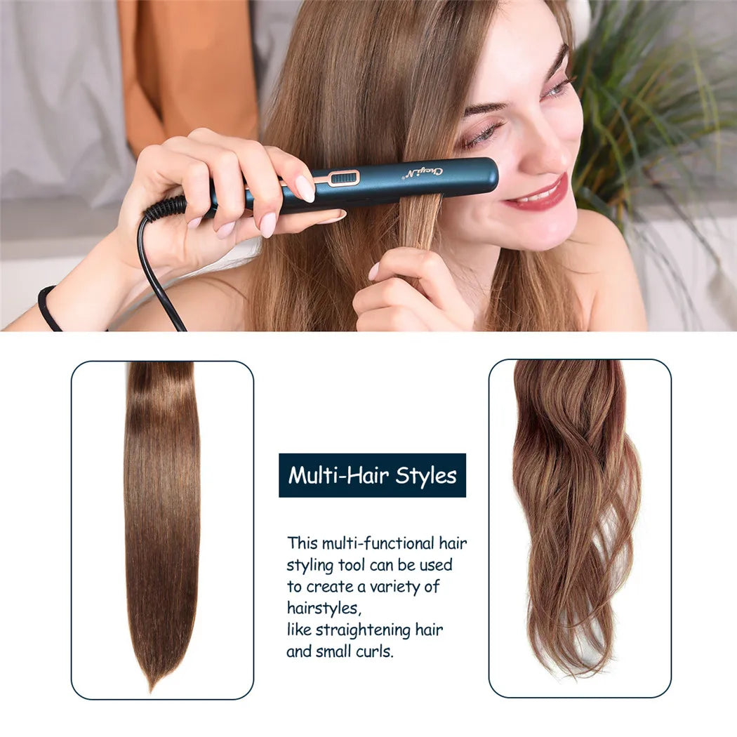 CkeyiN Mini Hair Flat Iron 2 in 1 Hair Straightener and Curler Portable Straightening Iron Constant Temperature