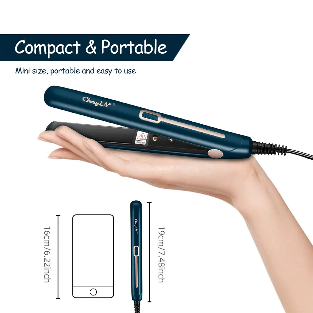 CkeyiN Mini Hair Flat Iron 2 in 1 Hair Straightener and Curler Portable Straightening Iron Constant Temperature