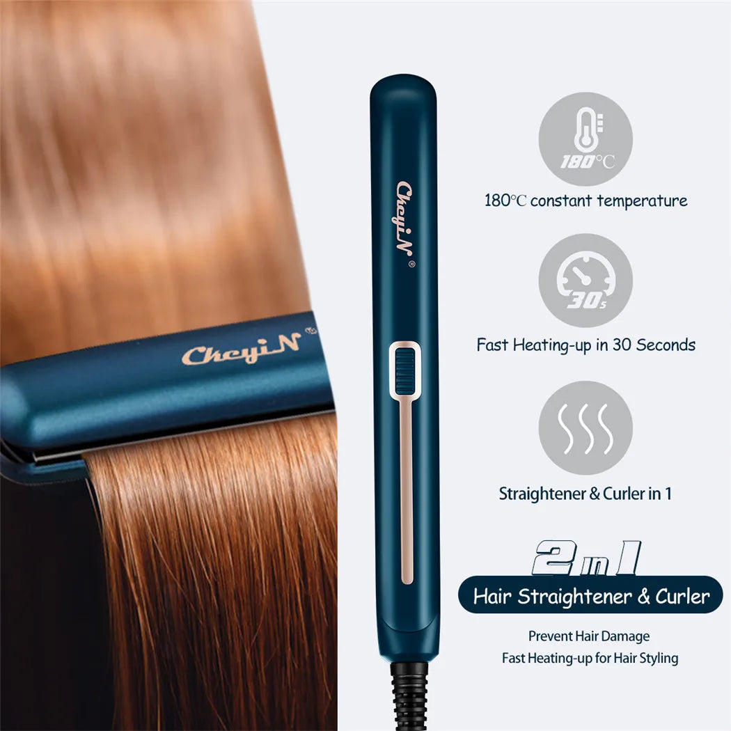 CkeyiN Mini Hair Flat Iron 2 in 1 Hair Straightener and Curler Portable Straightening Iron Constant Temperature